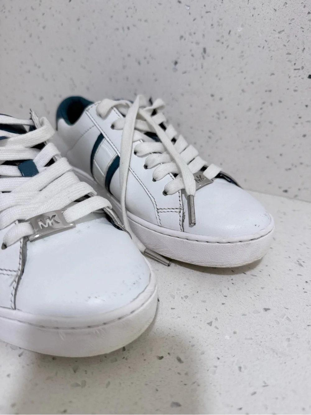 Michael‎ Kors White and Navy Leather Sneakers